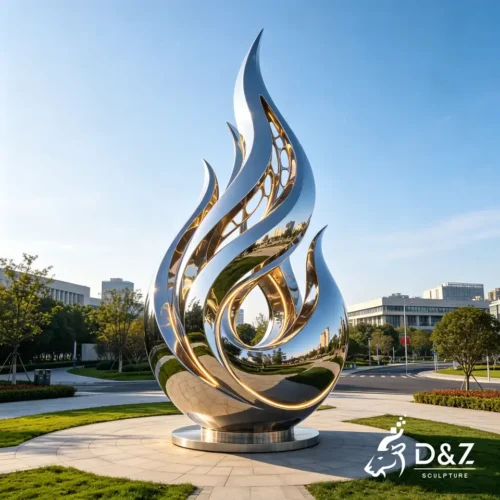 Outdoor Abstract Sculpture | Metal Flame Sculpture in Stainless Steel for Outdoor 2