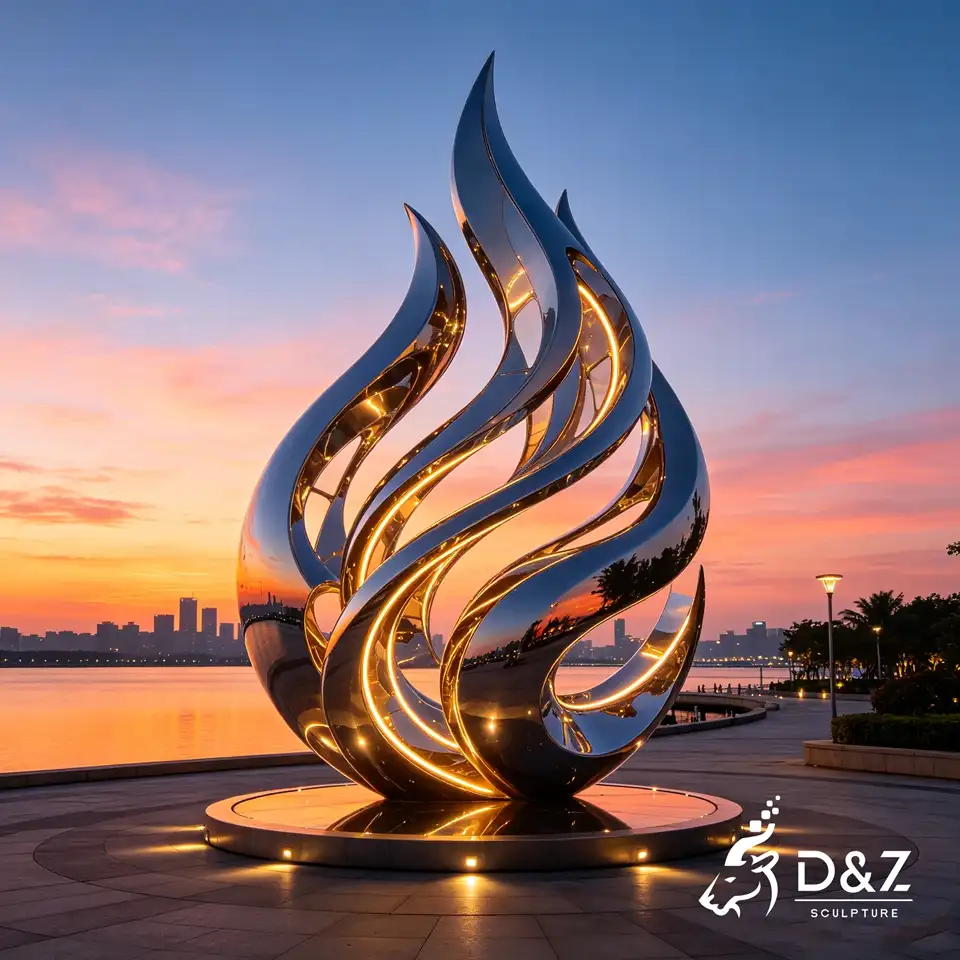 Outdoor Abstract Sculpture | Metal Flame Sculpture in Stainless Steel for Outdoor 3 Outdoor Abstract Sculpture | Metal Flame Sculpture in Stainless Steel for Outdoor 3