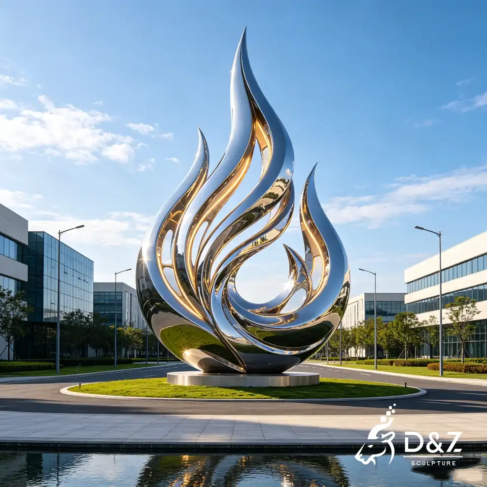 Outdoor Abstract Sculpture | Metal Flame Sculpture in Stainless Steel for Outdoor 4 Outdoor Abstract Sculpture | Metal Flame Sculpture in Stainless Steel for Outdoor 4