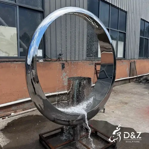 Ring Water Fountain Sculpture | Mirror Stainless Steel Abstract Outdoor Art Fountain 1