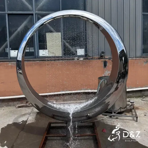 Ring Water Fountain Sculpture | Mirror Stainless Steel Abstract Outdoor Art Fountain 2