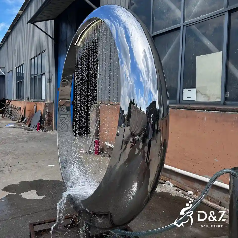 Ring Water Fountain Sculpture | Mirror Stainless Steel Abstract Outdoor Art Fountain 3 Ring Water Fountain Sculpture | Mirror Stainless Steel Abstract Outdoor Art Fountain 3