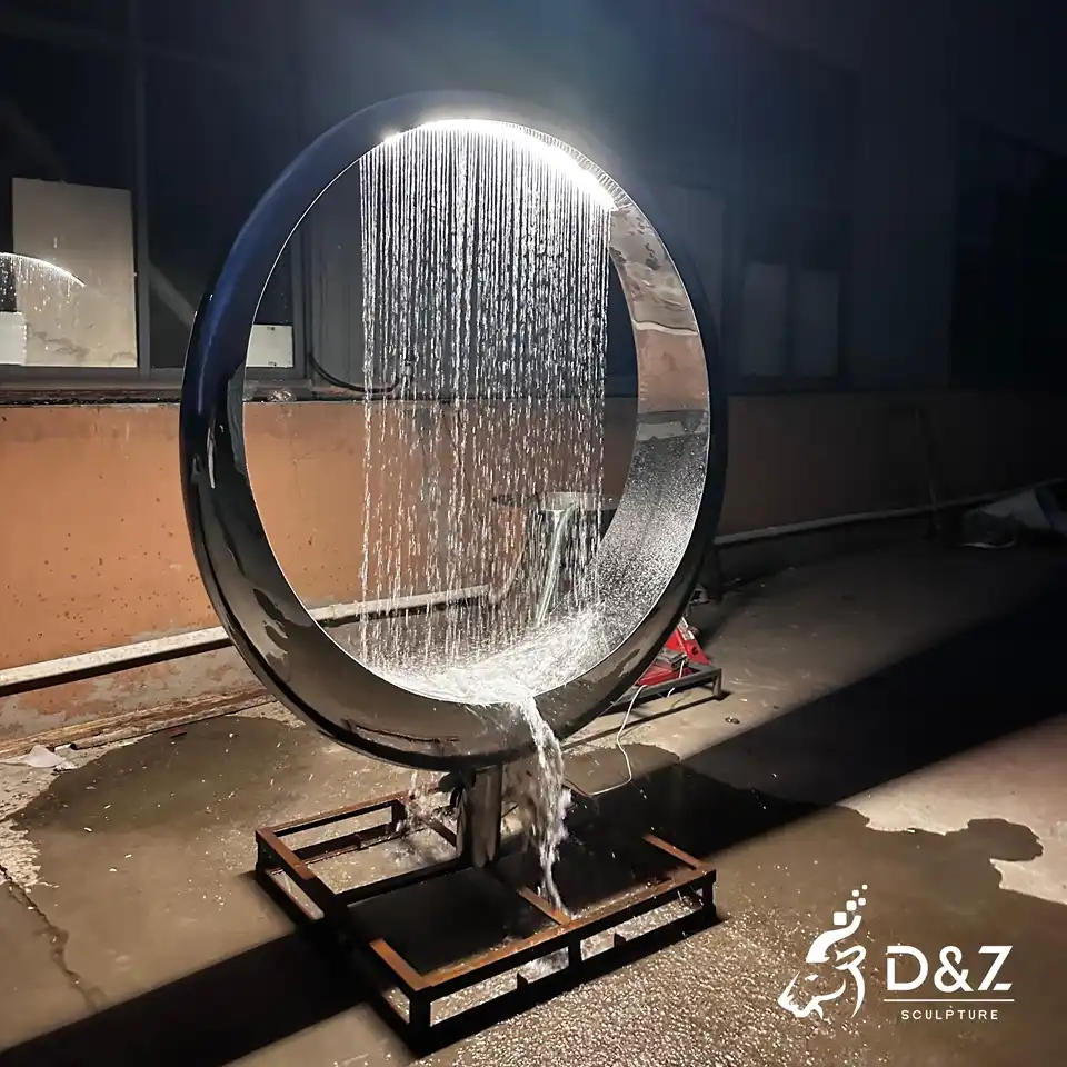 Ring Water Fountain Sculpture | Mirror Stainless Steel Abstract Outdoor Art Fountain 4 Ring Water Fountain Sculpture | Mirror Stainless Steel Abstract Outdoor Art Fountain 4