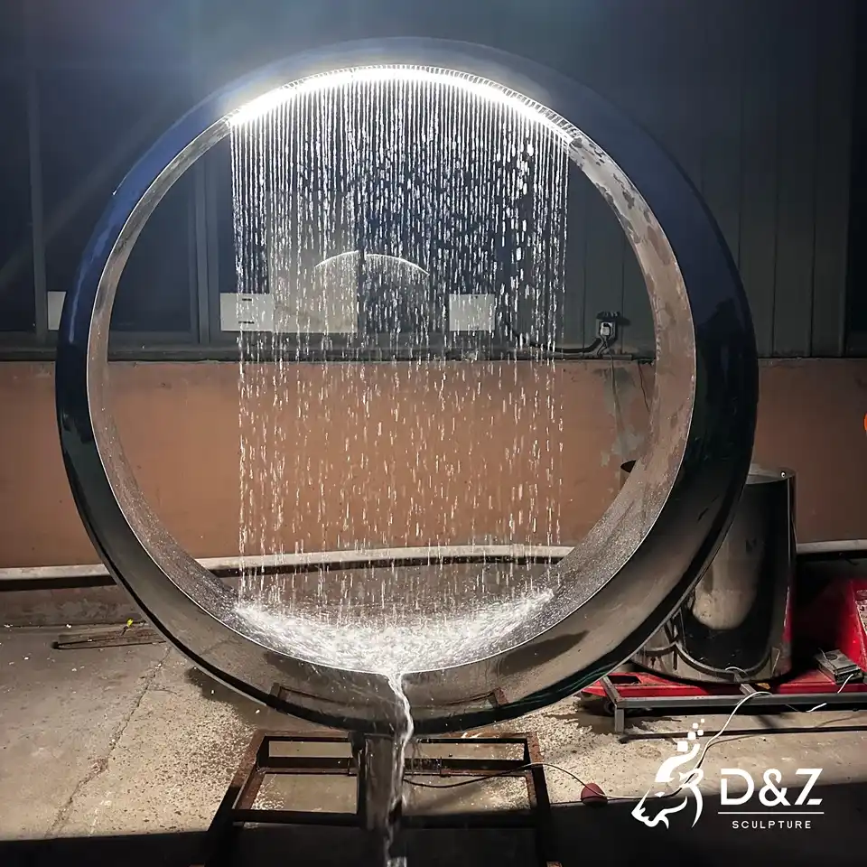 Ring Water Fountain Sculpture | Mirror Stainless Steel Abstract Outdoor Art Fountain 5 Ring Water Fountain Sculpture | Mirror Stainless Steel Abstract Outdoor Art Fountain 5