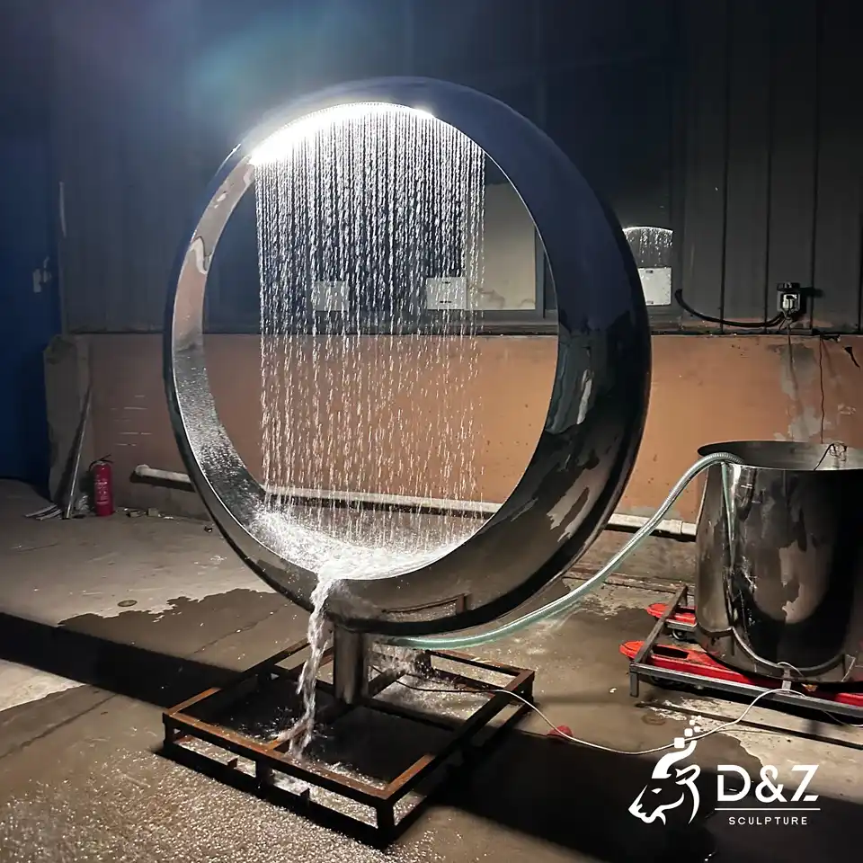 Ring Water Fountain Sculpture | Mirror Stainless Steel Abstract Outdoor Art Fountain 6 Ring Water Fountain Sculpture | Mirror Stainless Steel Abstract Outdoor Art Fountain 6