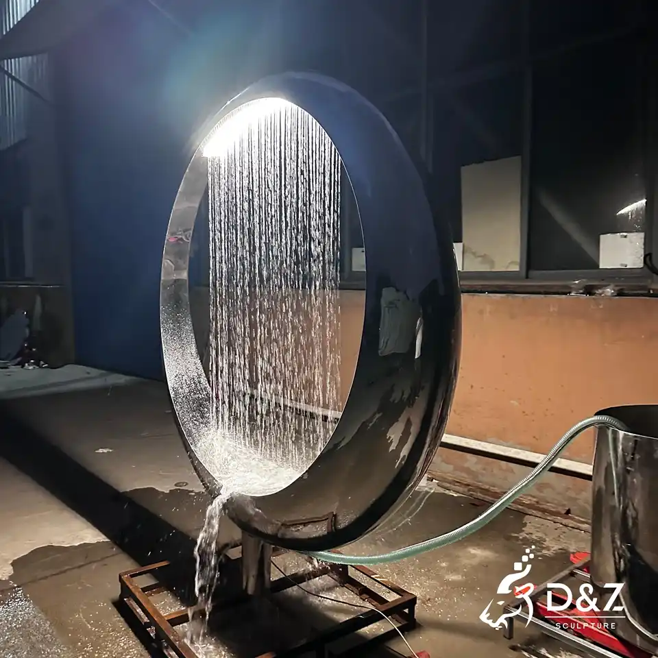 Ring Water Fountain Sculpture | Mirror Stainless Steel Abstract Outdoor Art Fountain 7 Ring Water Fountain Sculpture | Mirror Stainless Steel Abstract Outdoor Art Fountain 7