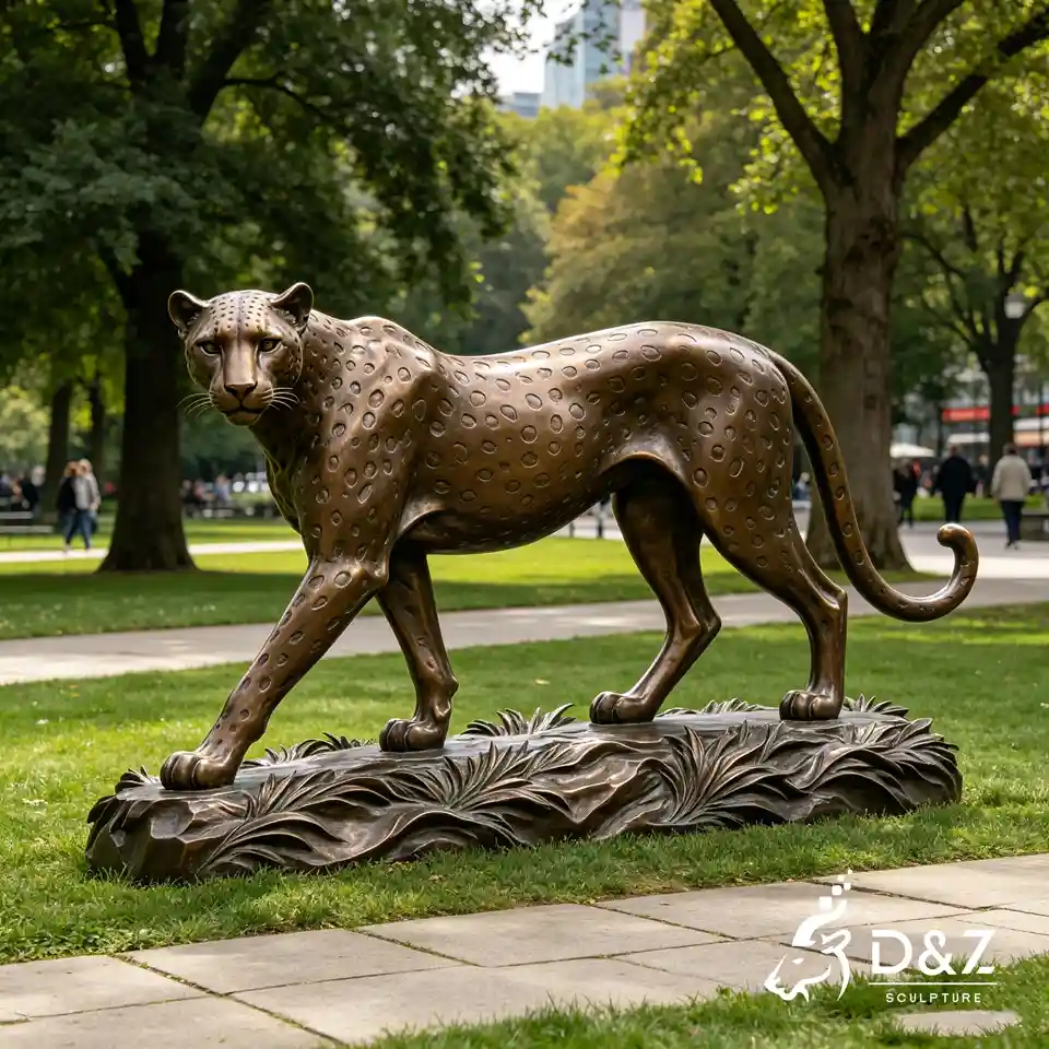 Bronze Walking Leopard Statue | Lifelike Leopard Sculpture for Outdoor Landscape 1