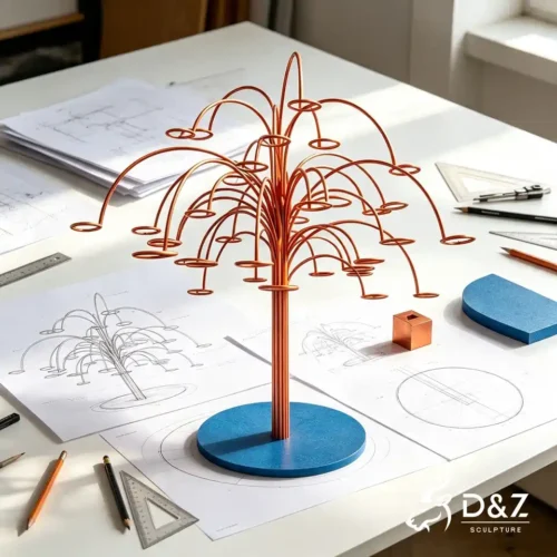 Abstract Metal Tree Sculpture with Basketball Hoop Design 2