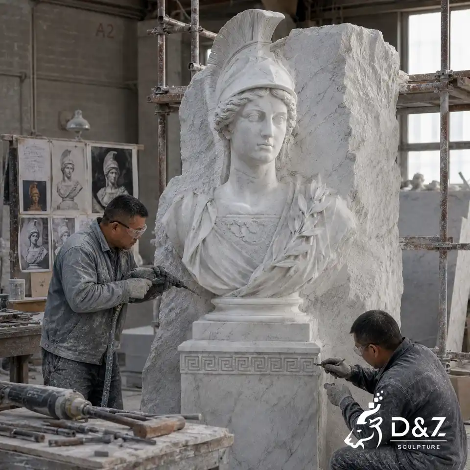 Athena Bust Statue Rough Carving Process Athena Bust Statue Rough Carving Process