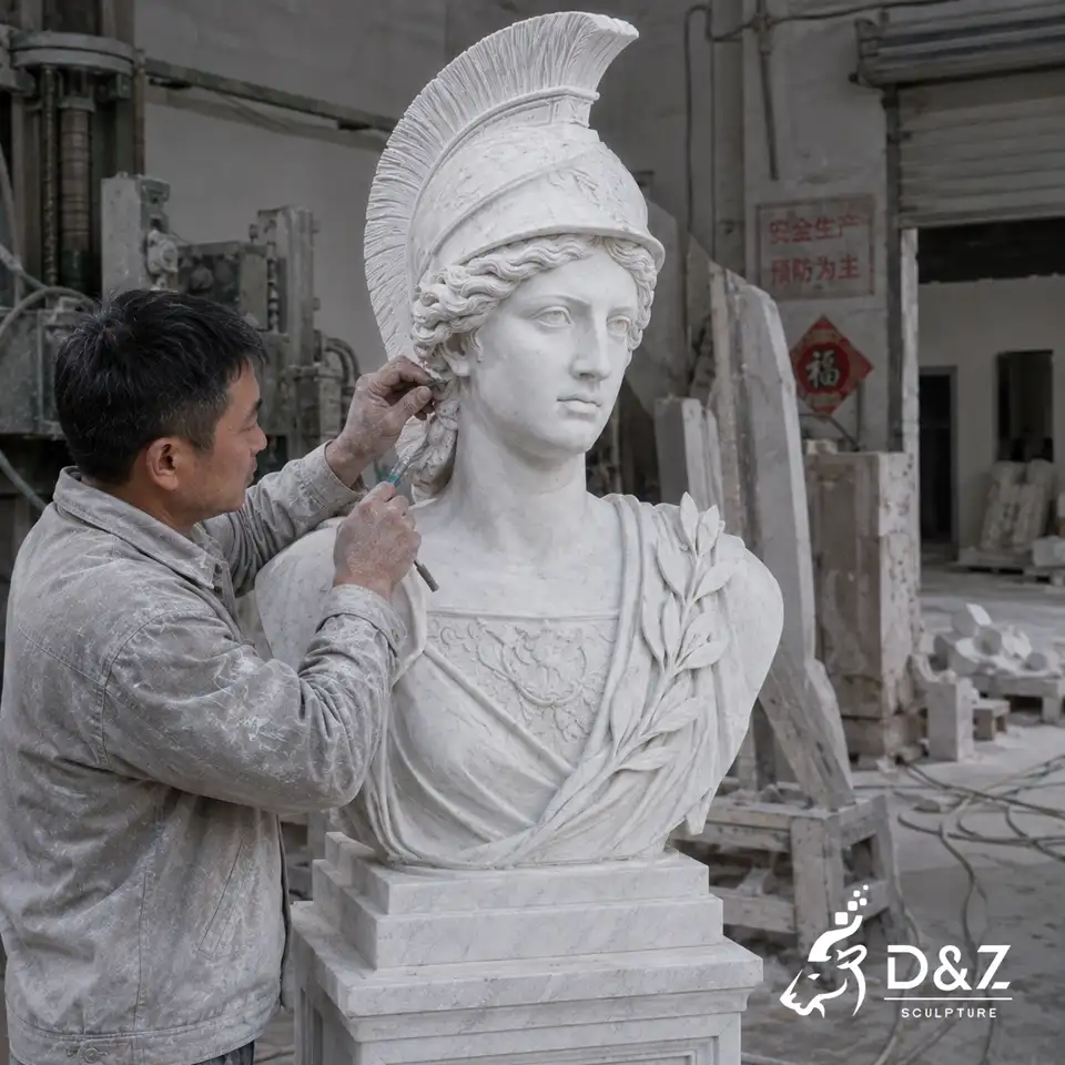 Athena Bust Statue Fine Hand Carving Process Athena Bust Statue Fine Hand Carving Process