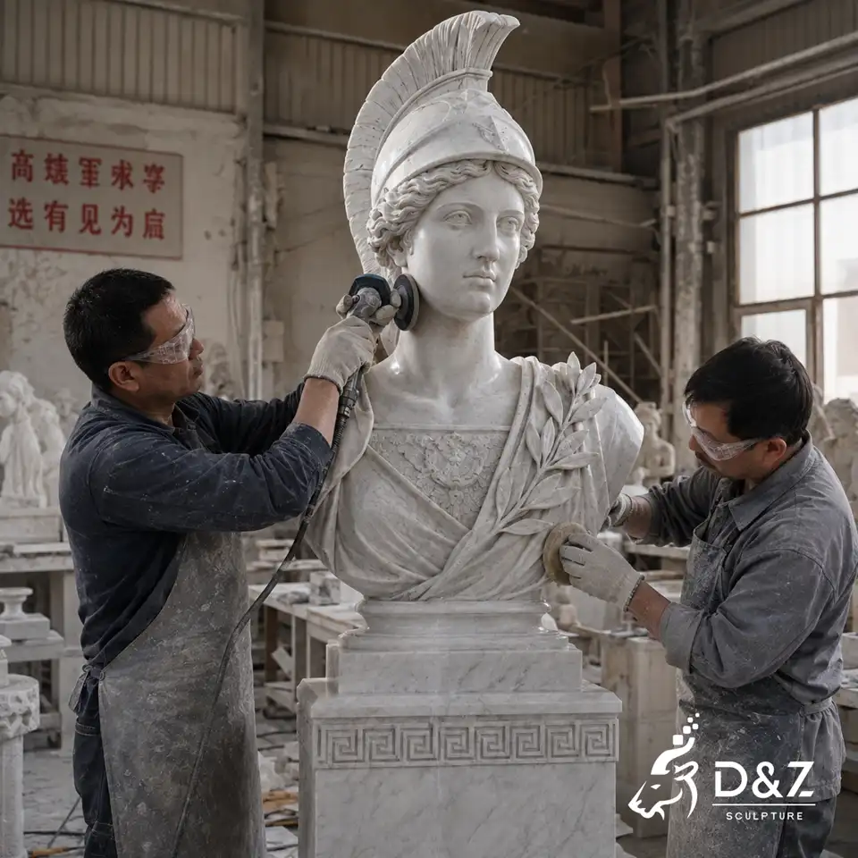 Marble Athena Bust Statue Grinding and Polishing Marble Athena Bust Statue Grinding and Polishing