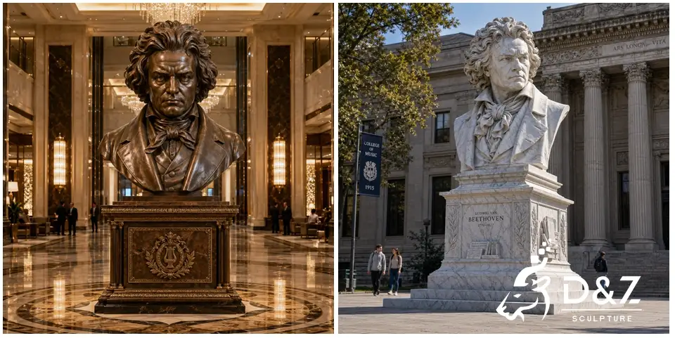 Bronze and marble Beethoven bust comparison for custom classical sculpture projects