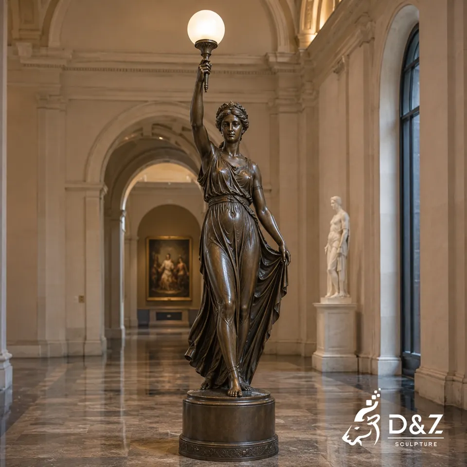 Bronze Lady Lamp Statue | Classical Lady Holding Lamp Sculpture 3 Bronze Lady Lamp Statue | Classical Lady Holding Lamp Sculpture 3