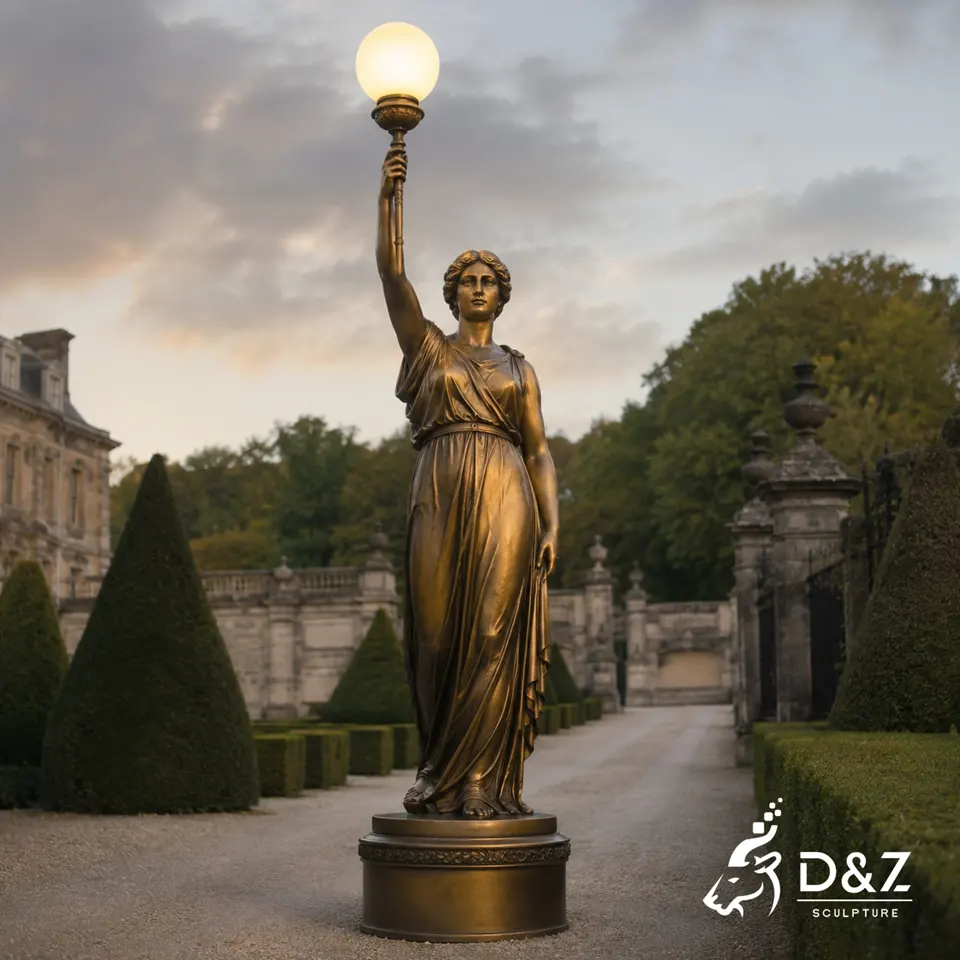 Bronze Lady Lamp Statue | Classical Lady Holding Lamp Sculpture 4 Bronze Lady Lamp Statue | Classical Lady Holding Lamp Sculpture 4