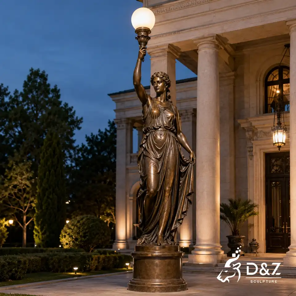 Bronze Lady Lamp Statue | Classical Lady Holding Lamp Sculpture 5 Bronze Lady Lamp Statue | Classical Lady Holding Lamp Sculpture 5