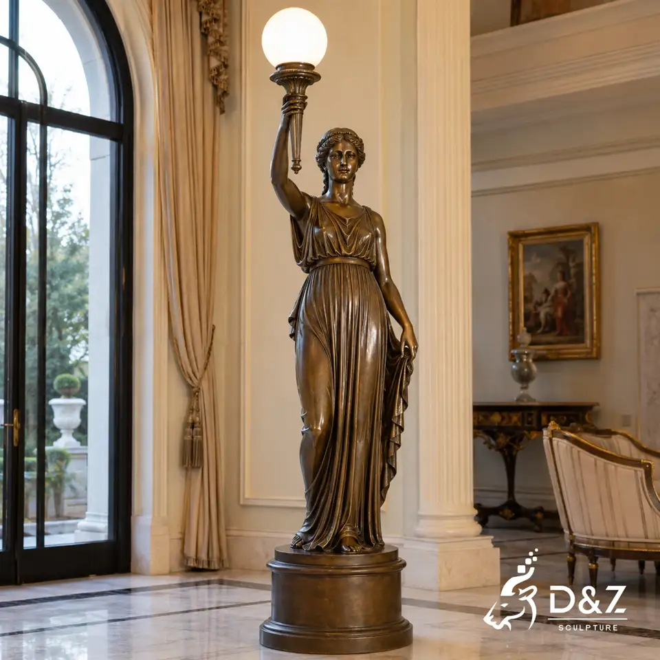 Bronze Lady Lamp Statue | Classical Lady Holding Lamp Sculpture 6 Bronze Lady Lamp Statue | Classical Lady Holding Lamp Sculpture 6
