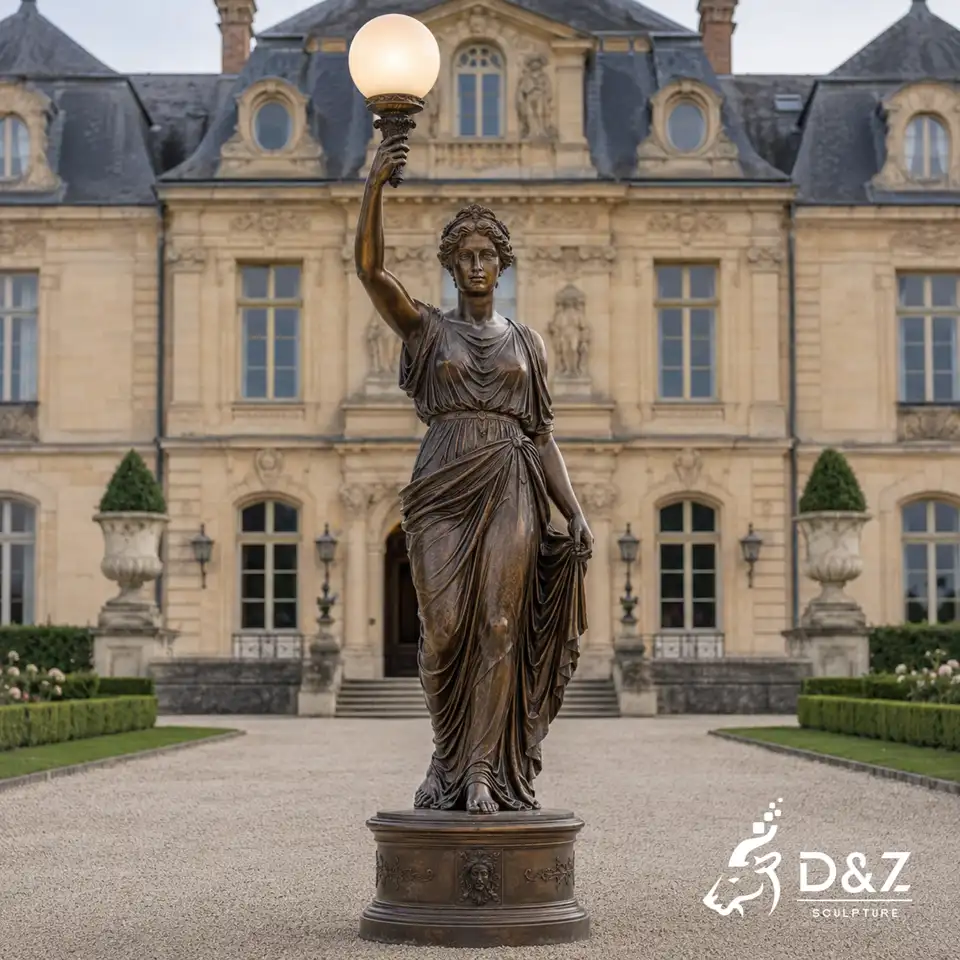 Bronze Lady Lamp Statue | Classical Lady Holding Lamp Sculpture 7 Bronze Lady Lamp Statue | Classical Lady Holding Lamp Sculpture 7