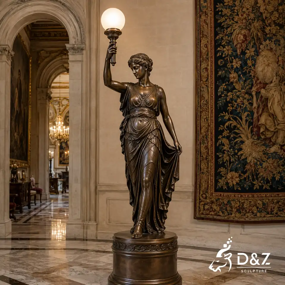 Bronze Lady Lamp Statue | Classical Lady Holding Lamp Sculpture 8 Bronze Lady Lamp Statue | Classical Lady Holding Lamp Sculpture 8