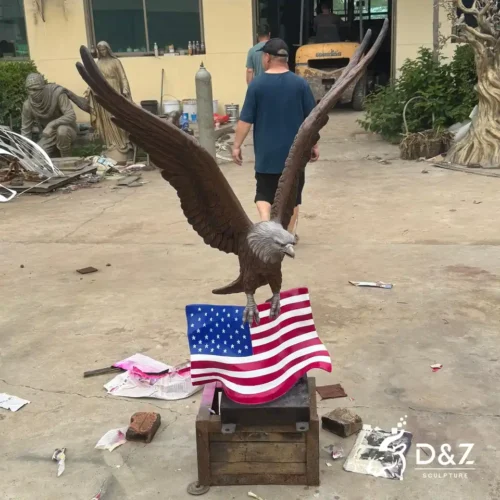 Bronze Eagle Statue With American Flag | Patriotic Bald Eagle Sculpture 1