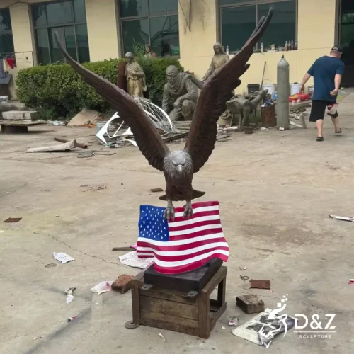 Bronze Eagle Statue With American Flag | Patriotic Bald Eagle Sculpture 2