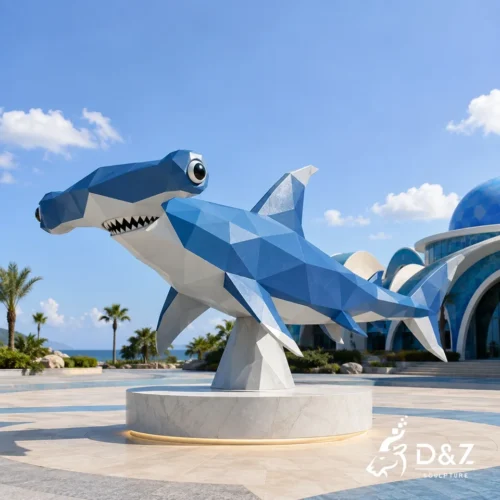 Geometric Shark Sculpture | Stainless Steel Painted Low Poly Abstract Art Sculpture 2