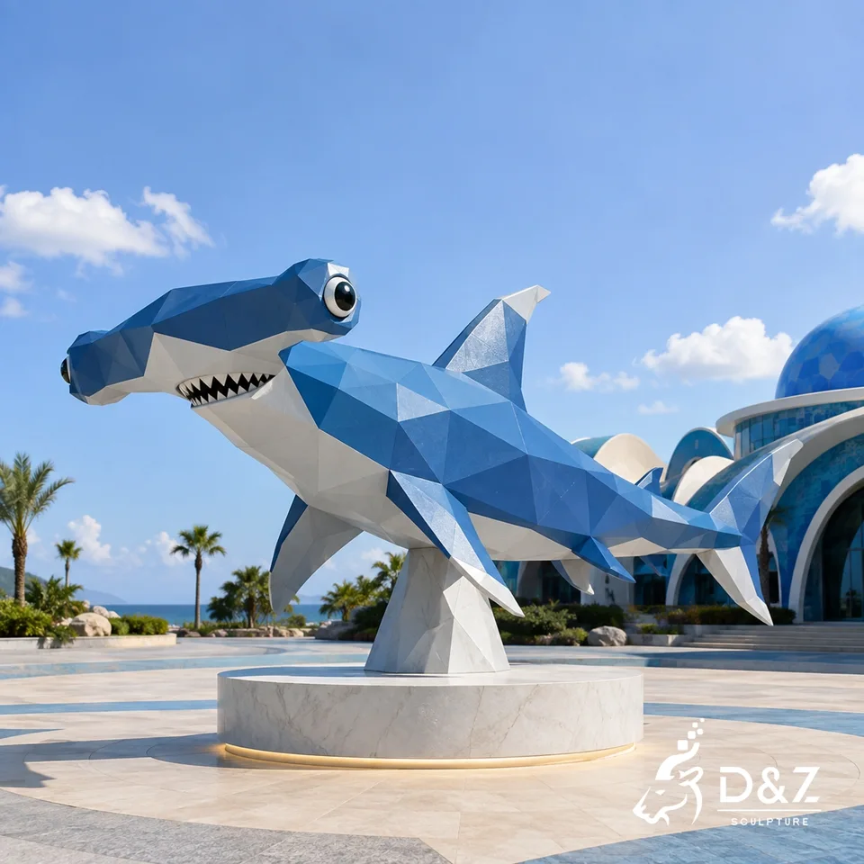 Geometric Shark Sculpture | Stainless Steel Painted Low Poly Abstract Art Sculpture 2 Geometric Shark Sculpture | Stainless Steel Painted Low Poly Abstract Art Sculpture 2