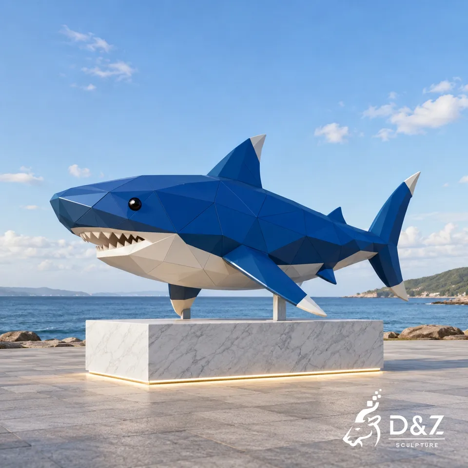 Geometric Shark Sculpture | Stainless Steel Painted Low Poly Abstract Art Sculpture 3 Geometric Shark Sculpture | Stainless Steel Painted Low Poly Abstract Art Sculpture 3