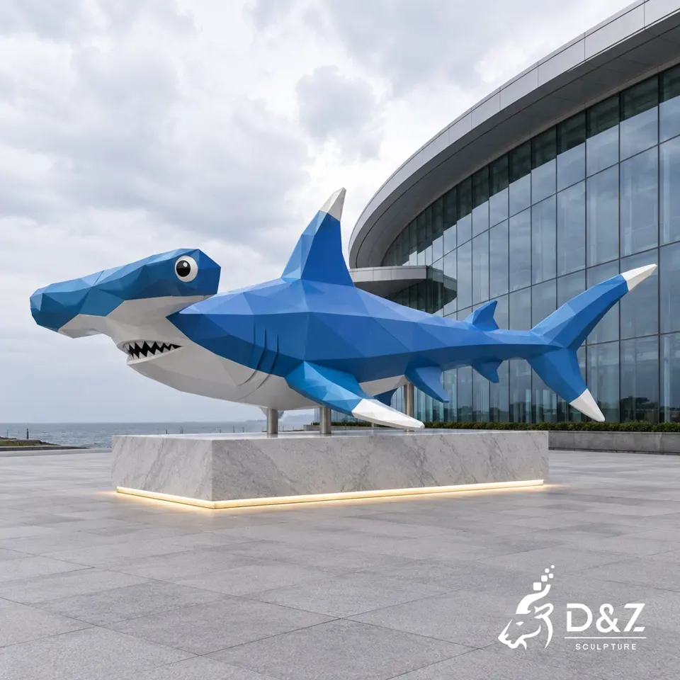Geometric Shark Sculpture | Stainless Steel Painted Low Poly Abstract Art Sculpture 4 Geometric Shark Sculpture | Stainless Steel Painted Low Poly Abstract Art Sculpture 4