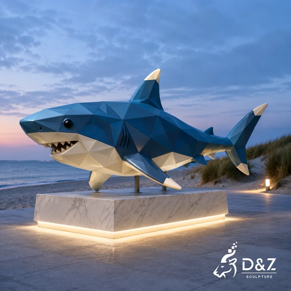 Geometric Shark Sculpture | Stainless Steel Painted Low Poly Abstract Art Sculpture 6 Geometric Shark Sculpture | Stainless Steel Painted Low Poly Abstract Art Sculpture 6