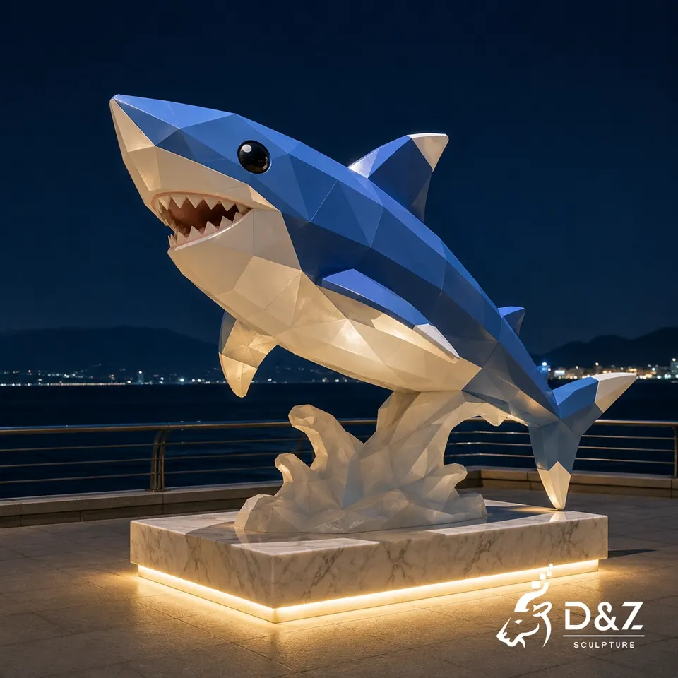 Geometric Shark Sculpture | Stainless Steel Painted Low Poly Abstract Art Sculpture 7 Geometric Shark Sculpture | Stainless Steel Painted Low Poly Abstract Art Sculpture 7