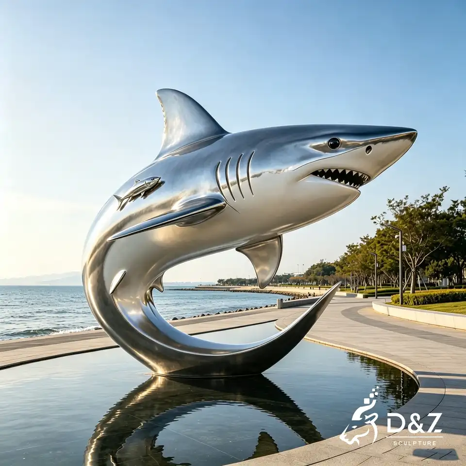 Awesome Great White Shark Statue | Stainless Steel Outdoor Metal Shark Sculpture 3 Awesome Great White Shark Statue | Stainless Steel Outdoor Metal Shark Sculpture 3