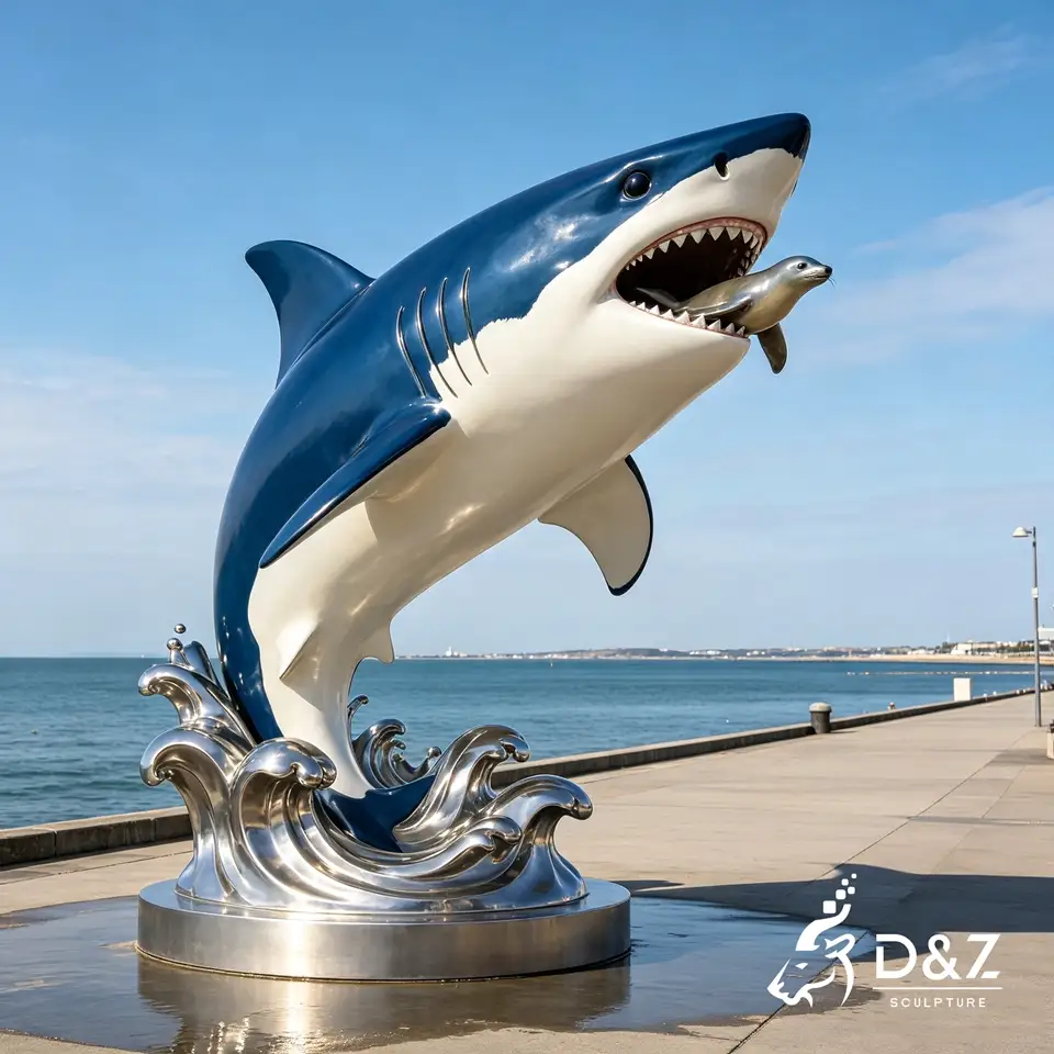 Awesome Great White Shark Statue | Stainless Steel Outdoor Metal Shark Sculpture 5 Awesome Great White Shark Statue | Stainless Steel Outdoor Metal Shark Sculpture 5