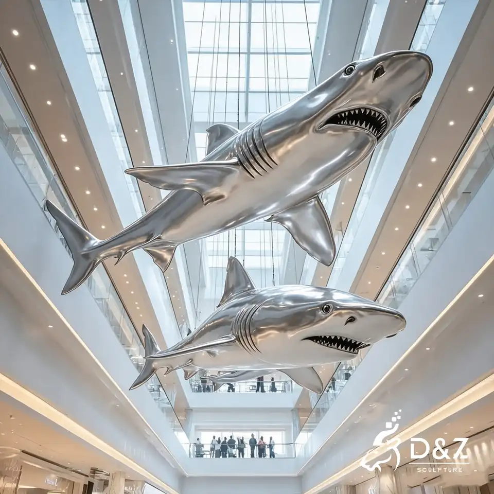 Hanging Shark Sculpture | Stainless‑Steel Painted Suspended Marine Animal Art Decor 3 Hanging Shark Sculpture | Stainless‑Steel Painted Suspended Marine Animal Art Decor 3