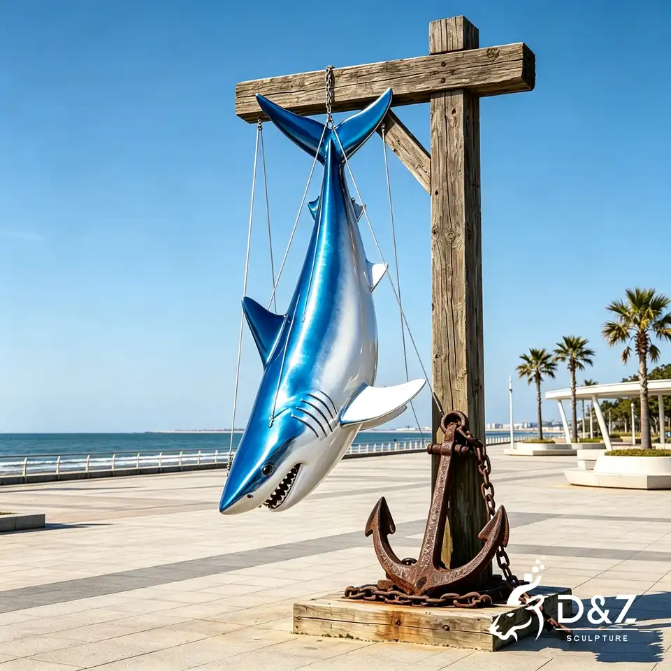 Hanging Shark Sculpture | Stainless‑Steel Painted Suspended Marine Animal Art Decor 5 Hanging Shark Sculpture | Stainless‑Steel Painted Suspended Marine Animal Art Decor 5