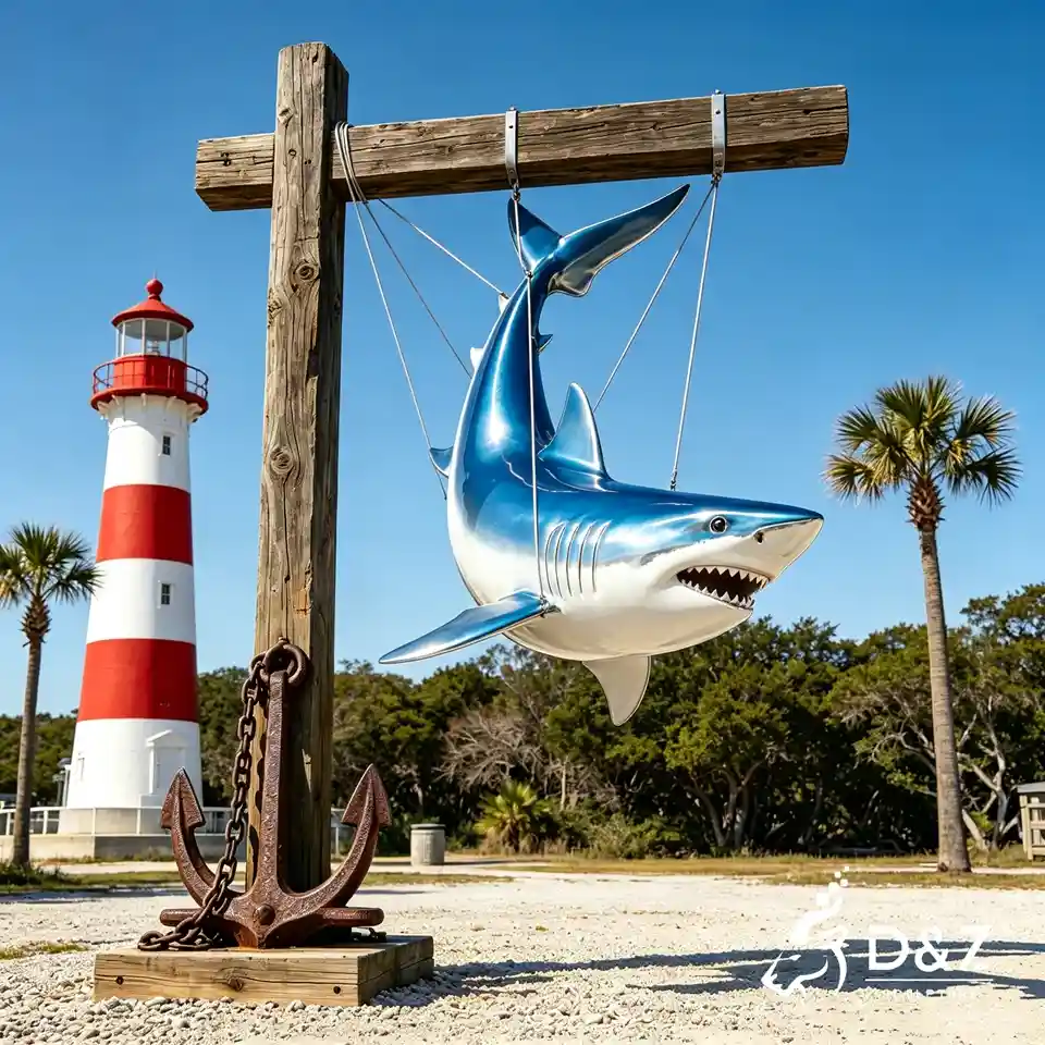 Hanging Shark Sculpture | Stainless‑Steel Painted Suspended Marine Animal Art Decor 6 Hanging Shark Sculpture | Stainless‑Steel Painted Suspended Marine Animal Art Decor 6
