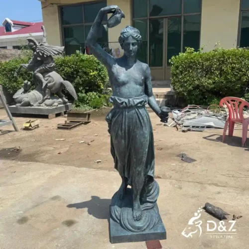 Bronze Hebe Goddess of Youth Statue Holding Wine Jug and Goblet 1