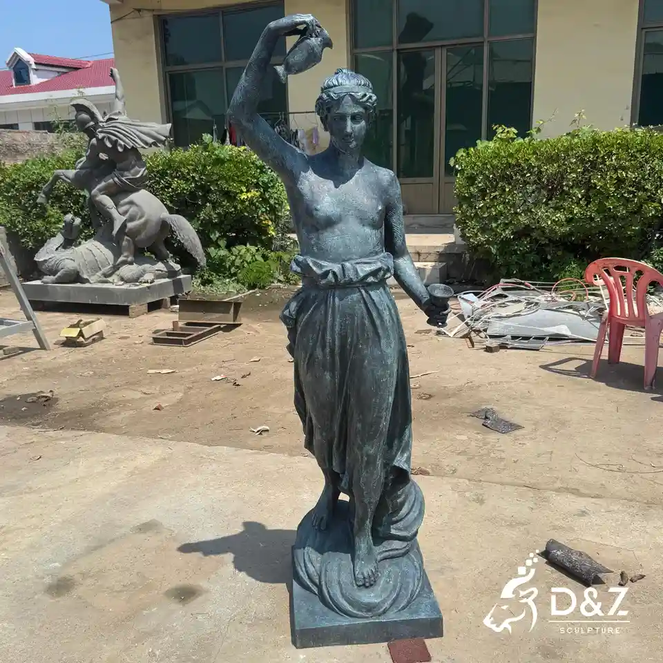 Bronze Hebe Goddess of Youth Statue Holding Wine Jug and Goblet 1
