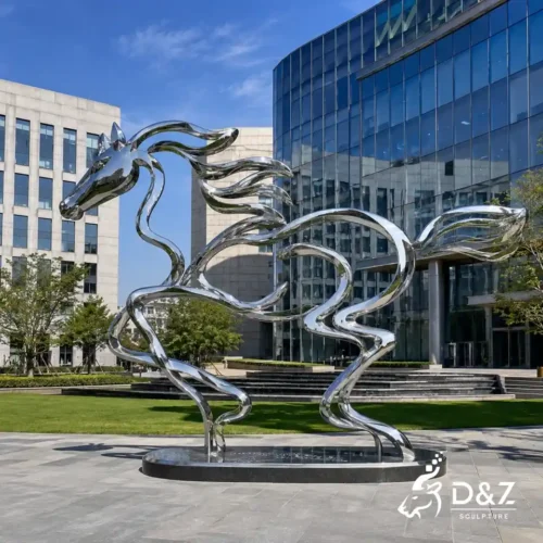 Horse Running Sculpture​ | Large Abstract Stainless Steel Outdoor Art 1