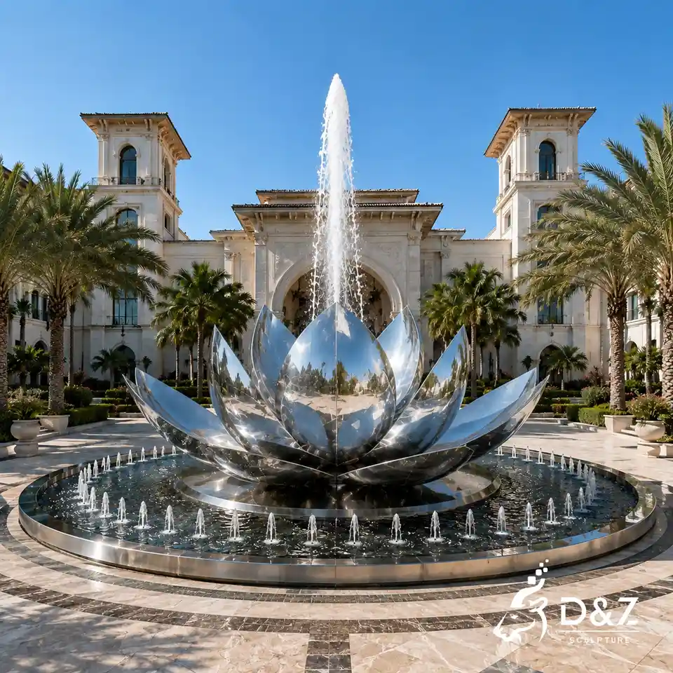 Large stainless steel lotus fountain for hotel entrance landscape Large stainless steel lotus fountain for hotel entrance landscape