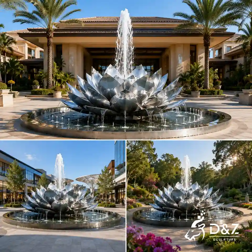 Outdoor metal lotus fountain applications for hotel plaza and garden landscapes Outdoor metal lotus fountain applications for hotel plaza and garden landscapes