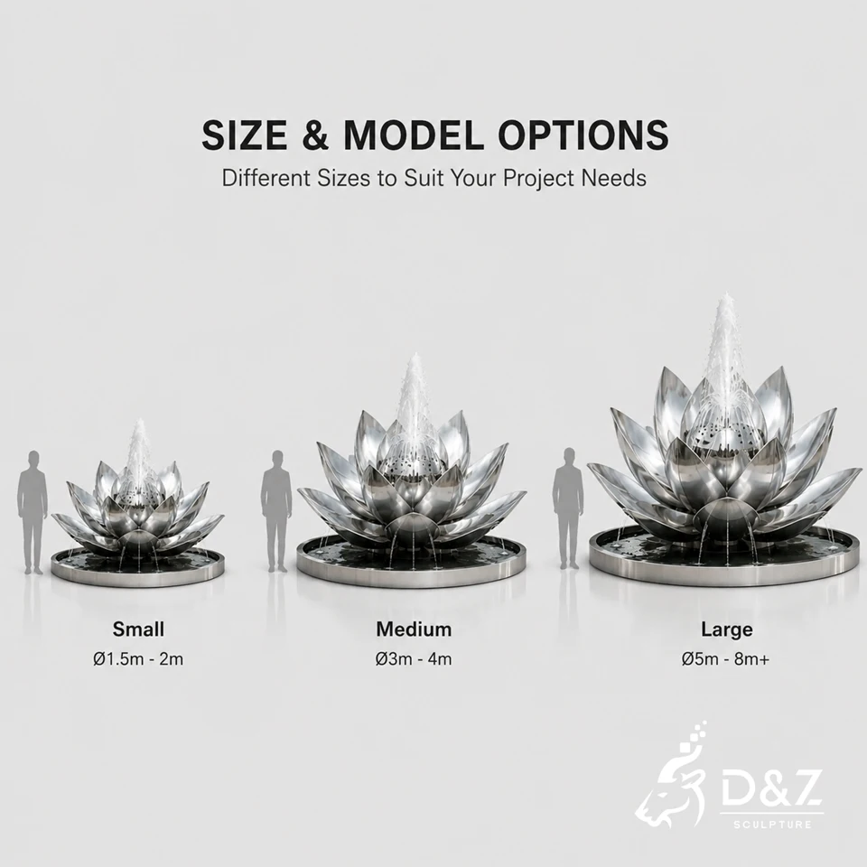 Custom size options for large metal lotus flower fountain Custom size options for large metal lotus flower fountain