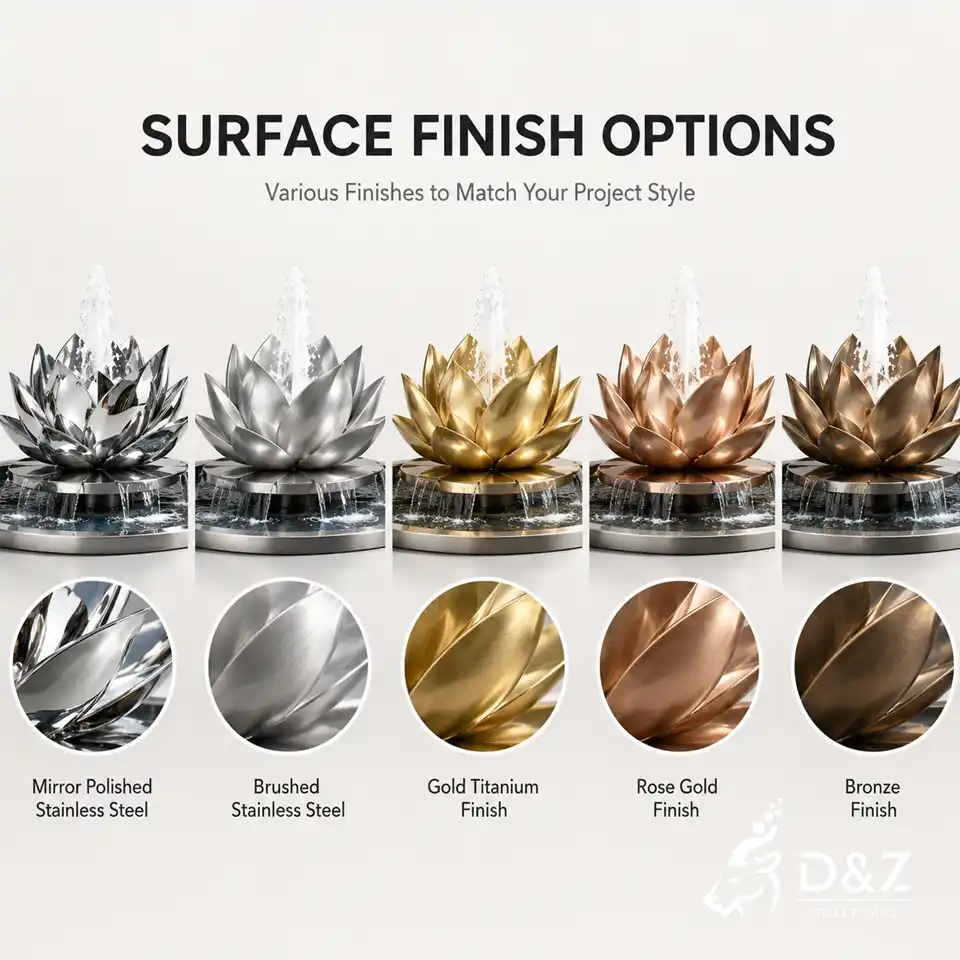 Custom surface finish options for stainless steel lotus fountain Custom surface finish options for stainless steel lotus fountain