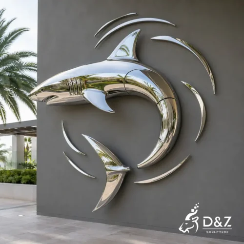 Metal Shark Wall Sculpture | Stainless Steel Ocean Animal Art Sculpture for Wall Ornament 1 Metal Shark Wall Sculpture | Stainless Steel Ocean Animal Art Sculpture for Wall Ornament 1