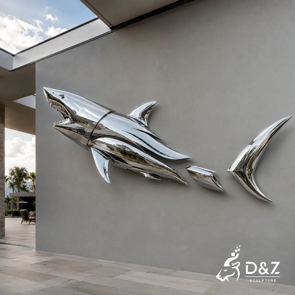 Metal Shark Wall Sculpture | Stainless Steel Ocean Animal Art Sculpture for Wall Ornament 3 Metal Shark Wall Sculpture | Stainless Steel Ocean Animal Art Sculpture for Wall Ornament 3