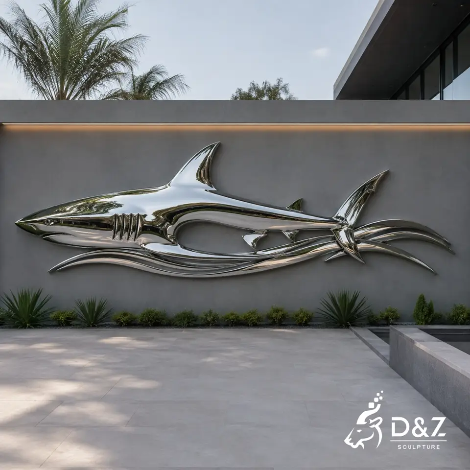Metal Shark Wall Sculpture | Stainless Steel Ocean Animal Art Sculpture for Wall Ornament 4 Metal Shark Wall Sculpture | Stainless Steel Ocean Animal Art Sculpture for Wall Ornament 4