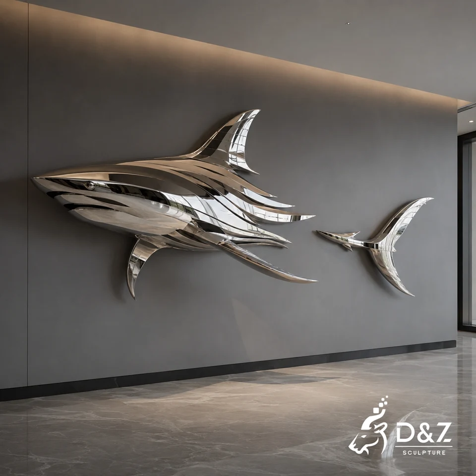 Metal Shark Wall Sculpture | Stainless Steel Ocean Animal Art Sculpture for Wall Ornament 5 Metal Shark Wall Sculpture | Stainless Steel Ocean Animal Art Sculpture for Wall Ornament 5