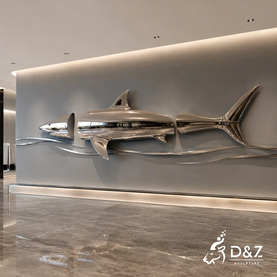 Metal Shark Wall Sculpture | Stainless Steel Ocean Animal Art Sculpture for Wall Ornament 6 Metal Shark Wall Sculpture | Stainless Steel Ocean Animal Art Sculpture for Wall Ornament 6