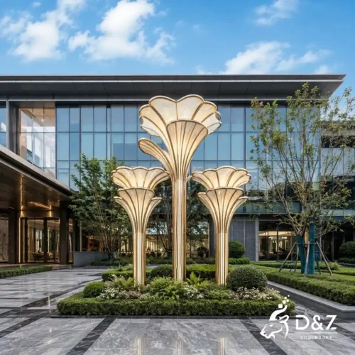 Illuminated Metal Tree Art Sculpture | Stainless Steel Ginkgo Leaves LED Light Outdoor Landscape 1