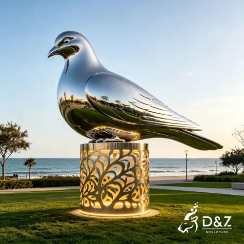 Stainless Steel Peace Dove Sculpture with LED Light for Outdoor Public Art Spaces 2