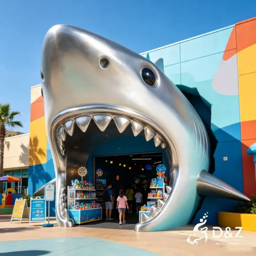 Stainless Steel Scary Shark Head Sculpture | Giant Shark Mouth Entrance Door Decor 2